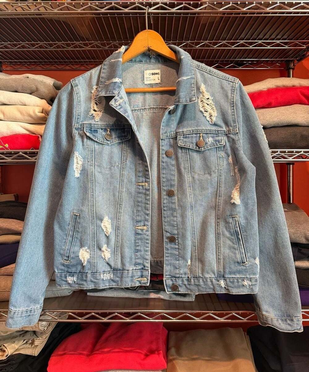 Ci Sono Distressed Denim Jacket Women Large Light Wash Blue